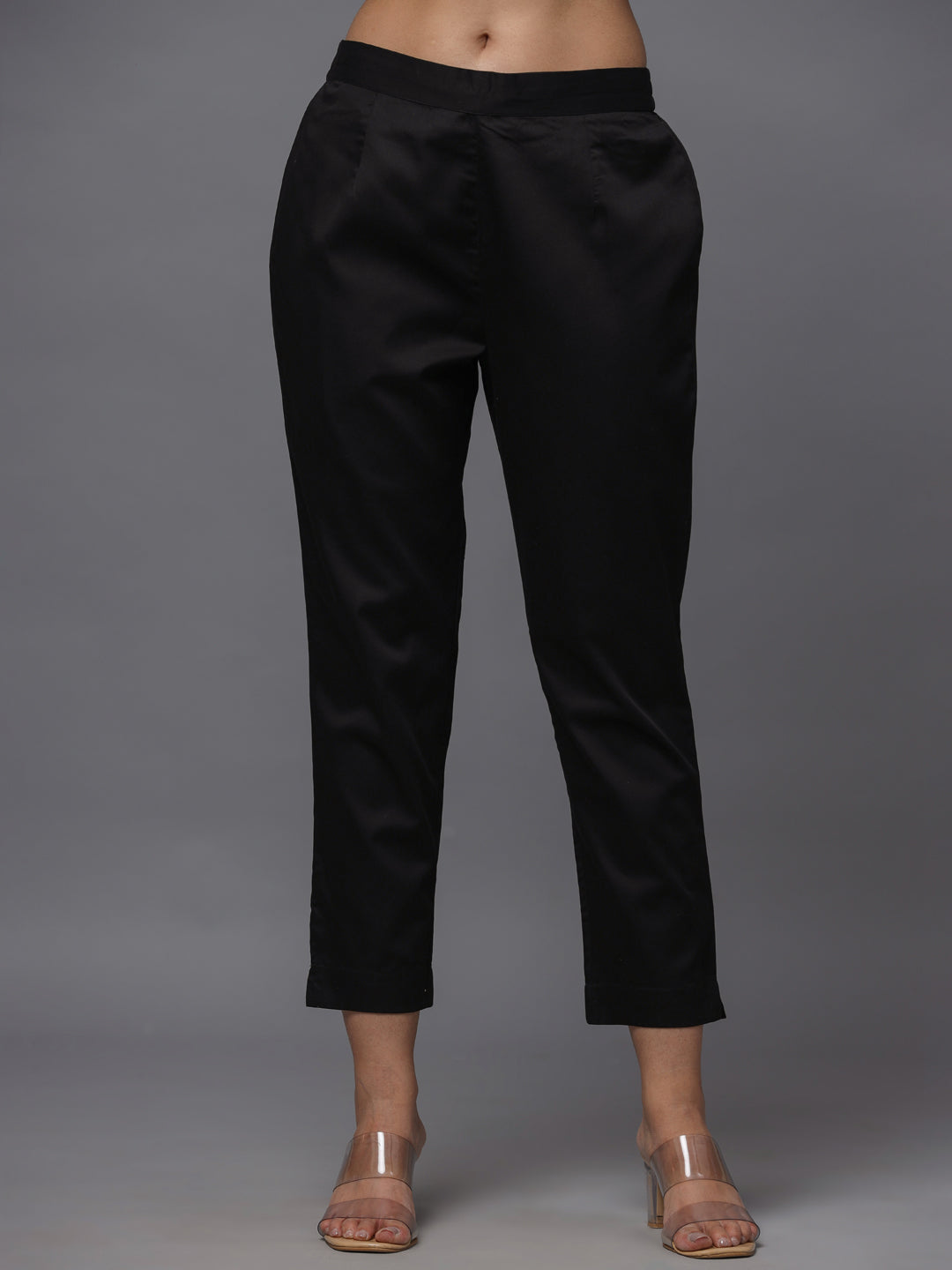 Women's Black  Solid Straight Slim Pant - Juniper