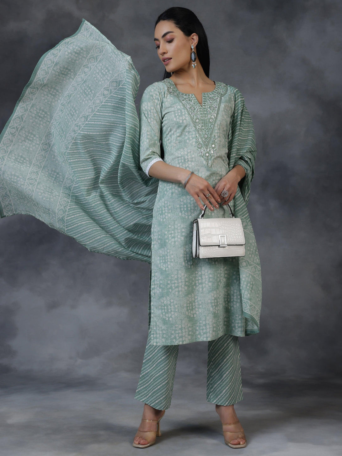 Green Printed Cotton Straight Suit With Dupatta - Jashvi