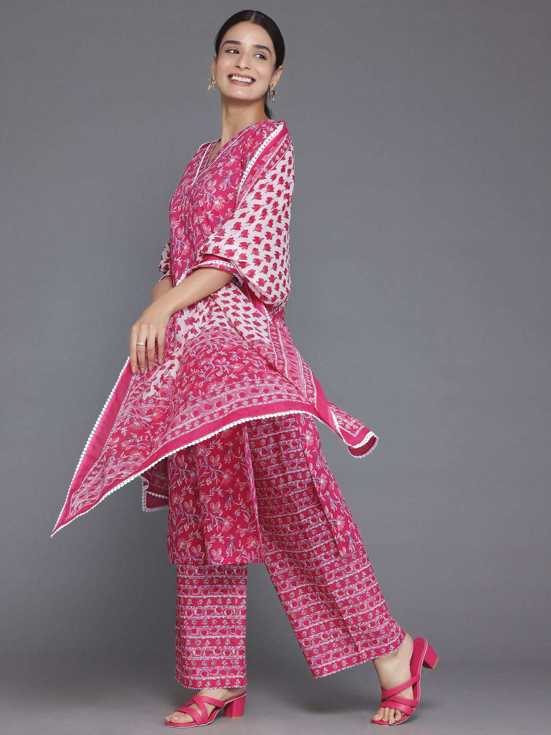 Pink Printed Cotton Straight Suit With Dupatta - Jashvi