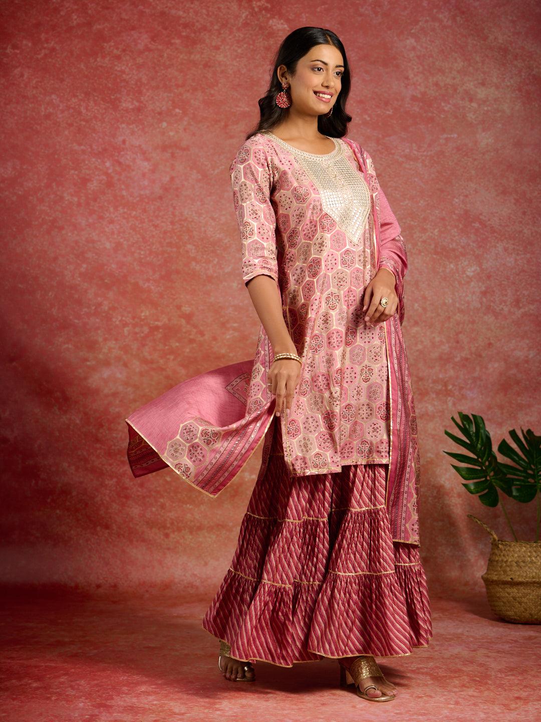 Pink Yoke Design Silk Blend Straight Suit With Dupatta - Jashvi