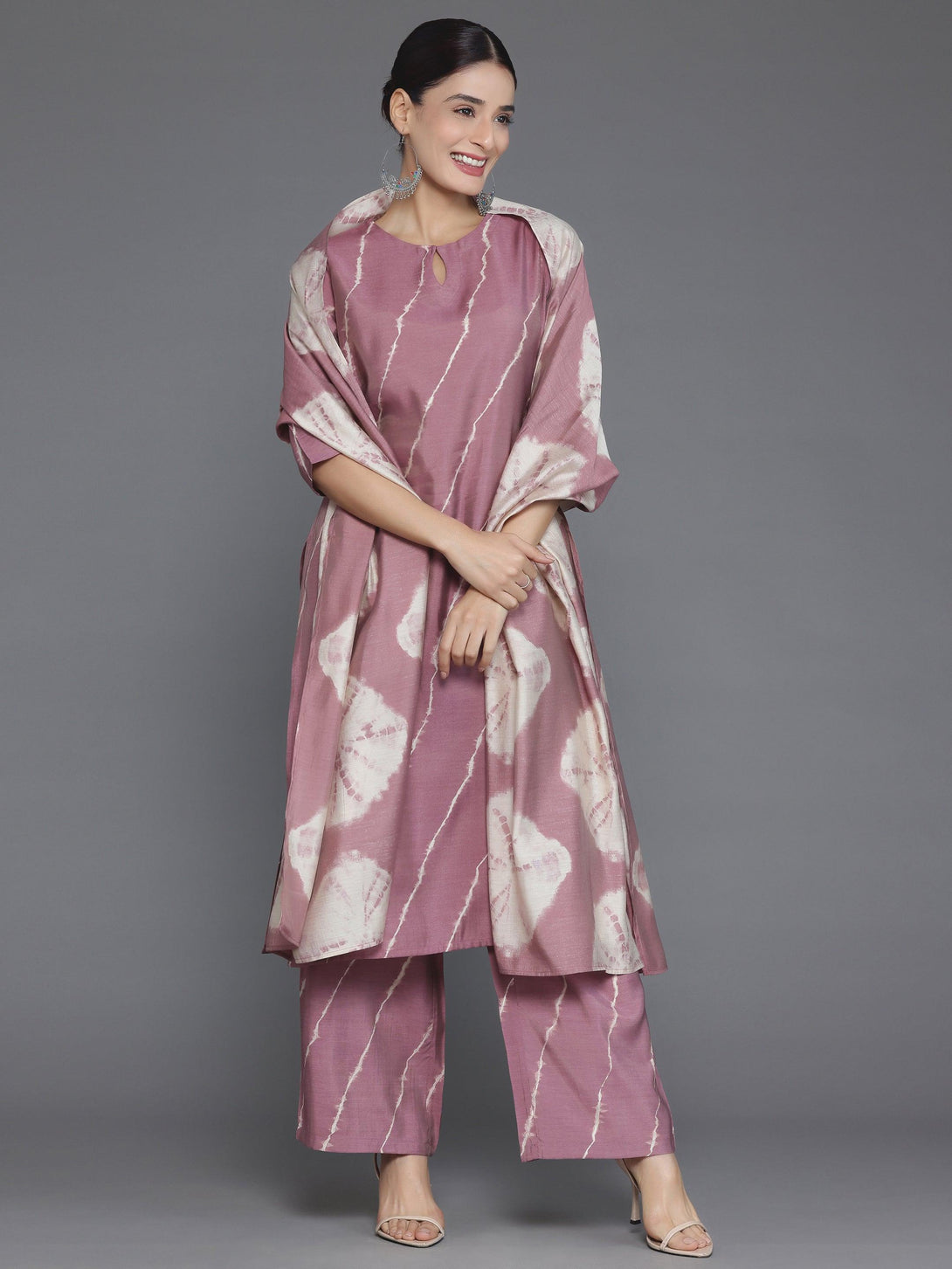 Mauve Printed Silk Blend Straight Suit With Dupatta - Jashvi