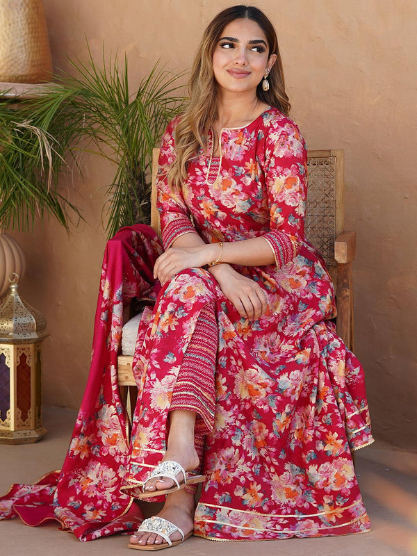 Pink Printed Silk Blend Anarkali Suit With Dupatta - Jashvi