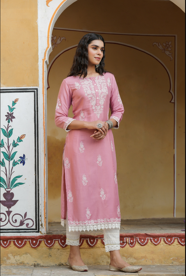 Women's Onionpink Shantoon Printed Straight Kurta - Juniper