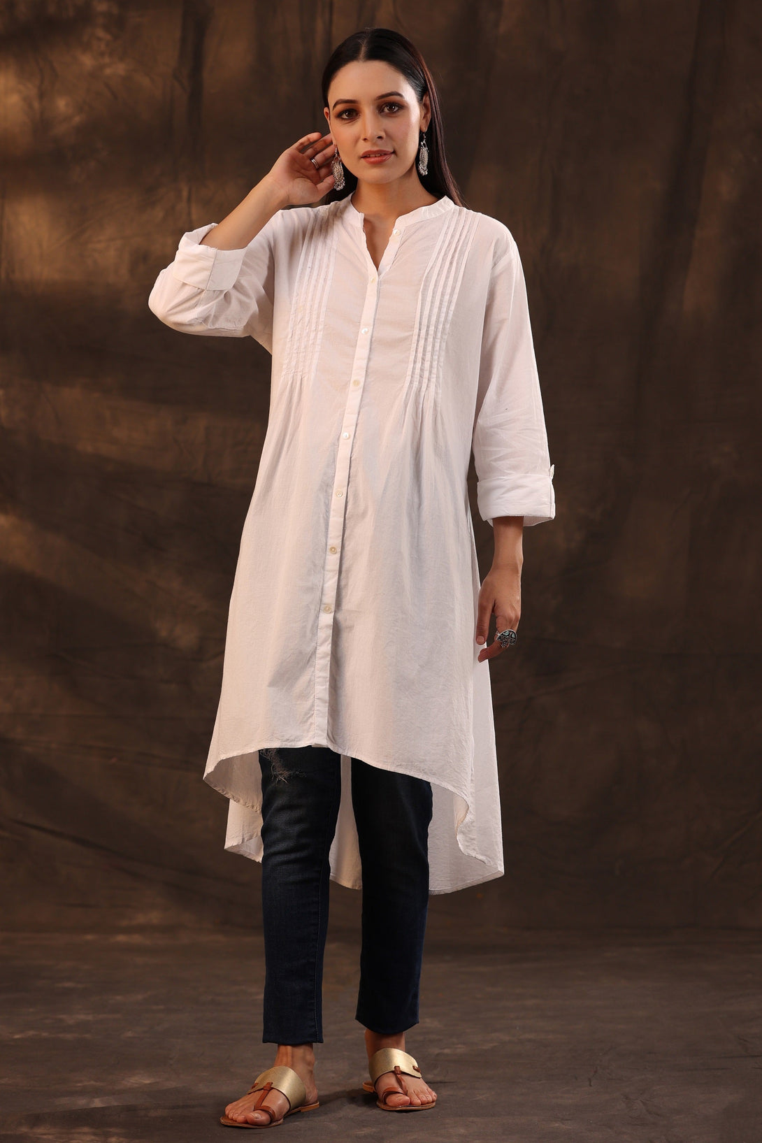 Women's White Cambric High-Low Tunic  - Juniper