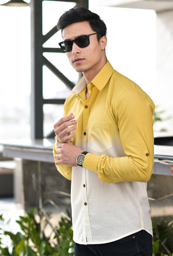 Men's Mustard Ombre Cotton Shirt - Hatheli