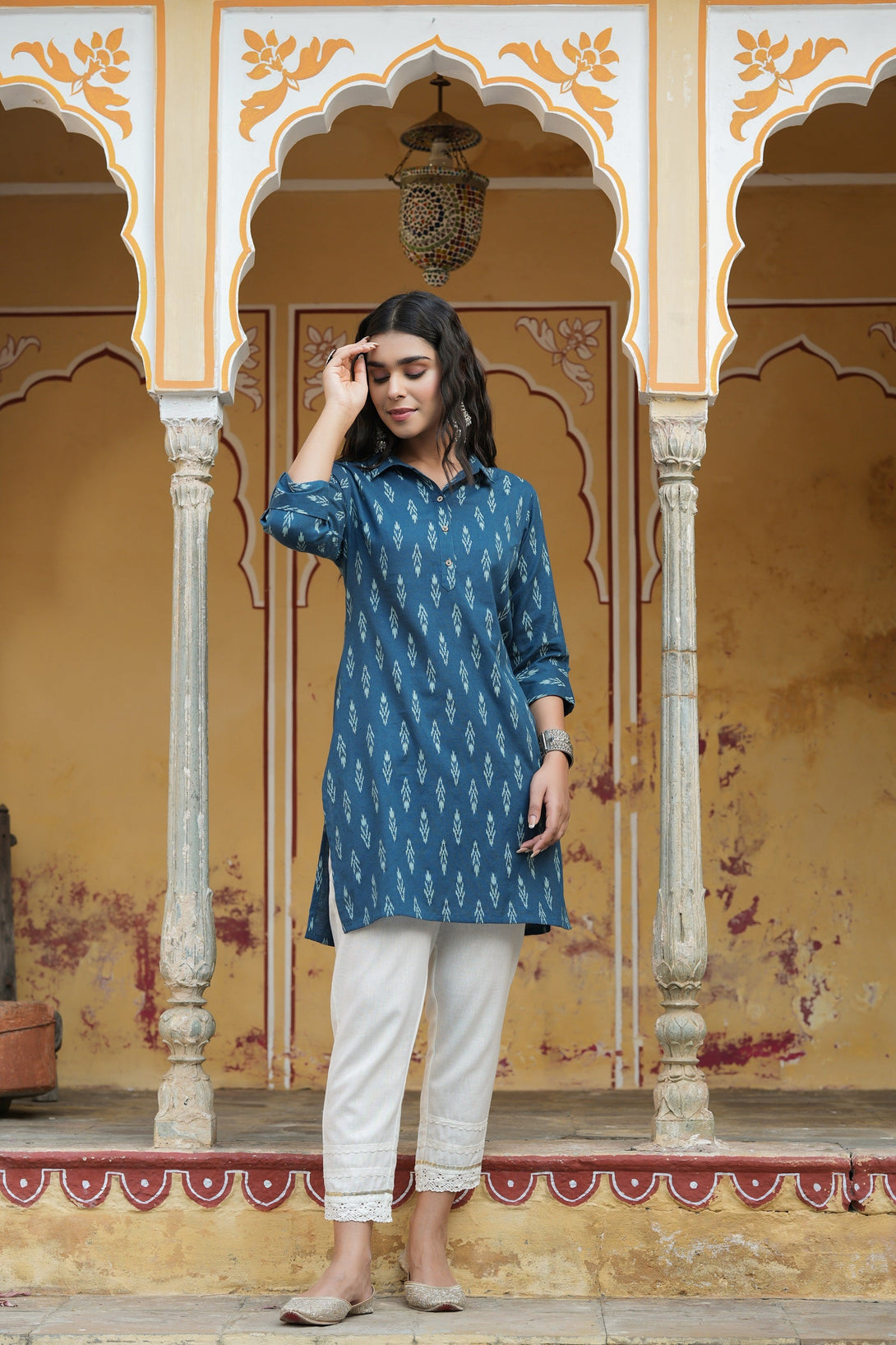 Women's Navy Cotton Flex Printed Straight Kurta - Juniper