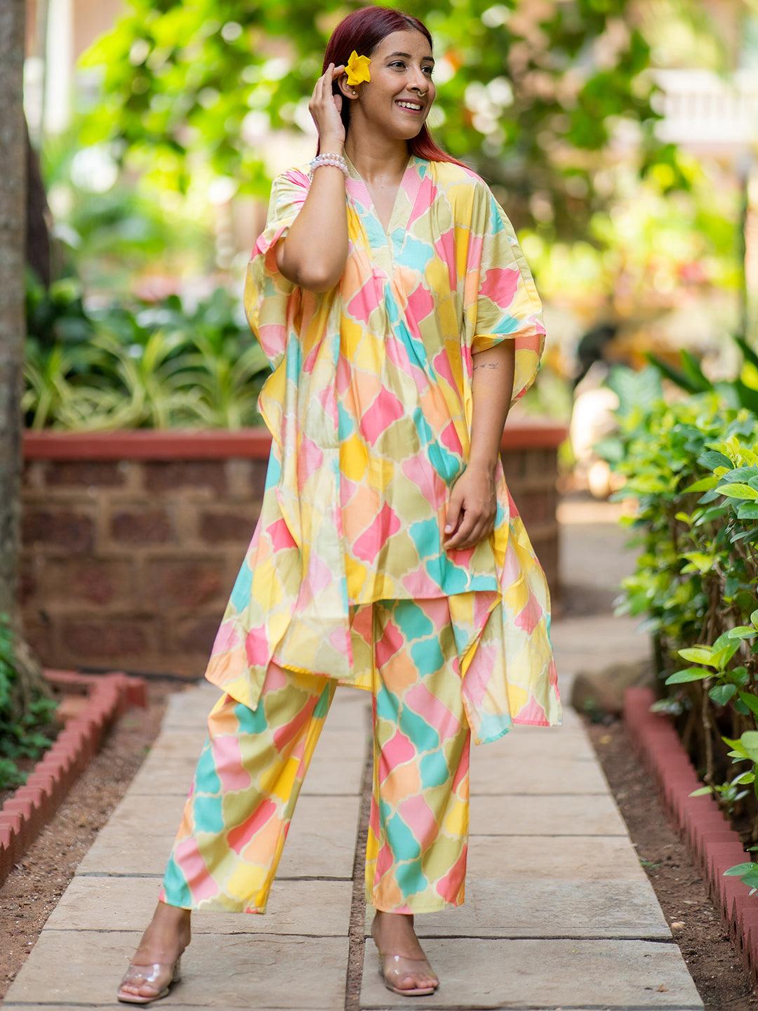 Multicoloured Printed Silk Blend Co-Ords - Jashvi