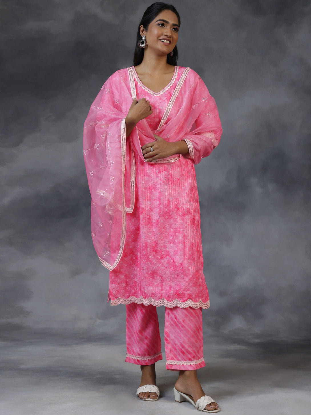 Pink Printed Cotton Straight Suit With Dupatta - Jashvi