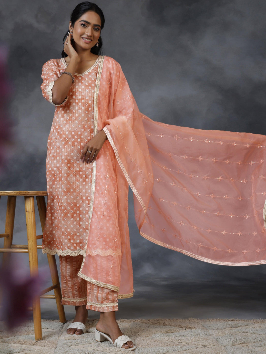 Rust Printed Cotton Straight Suit With Dupatta - Jashvi