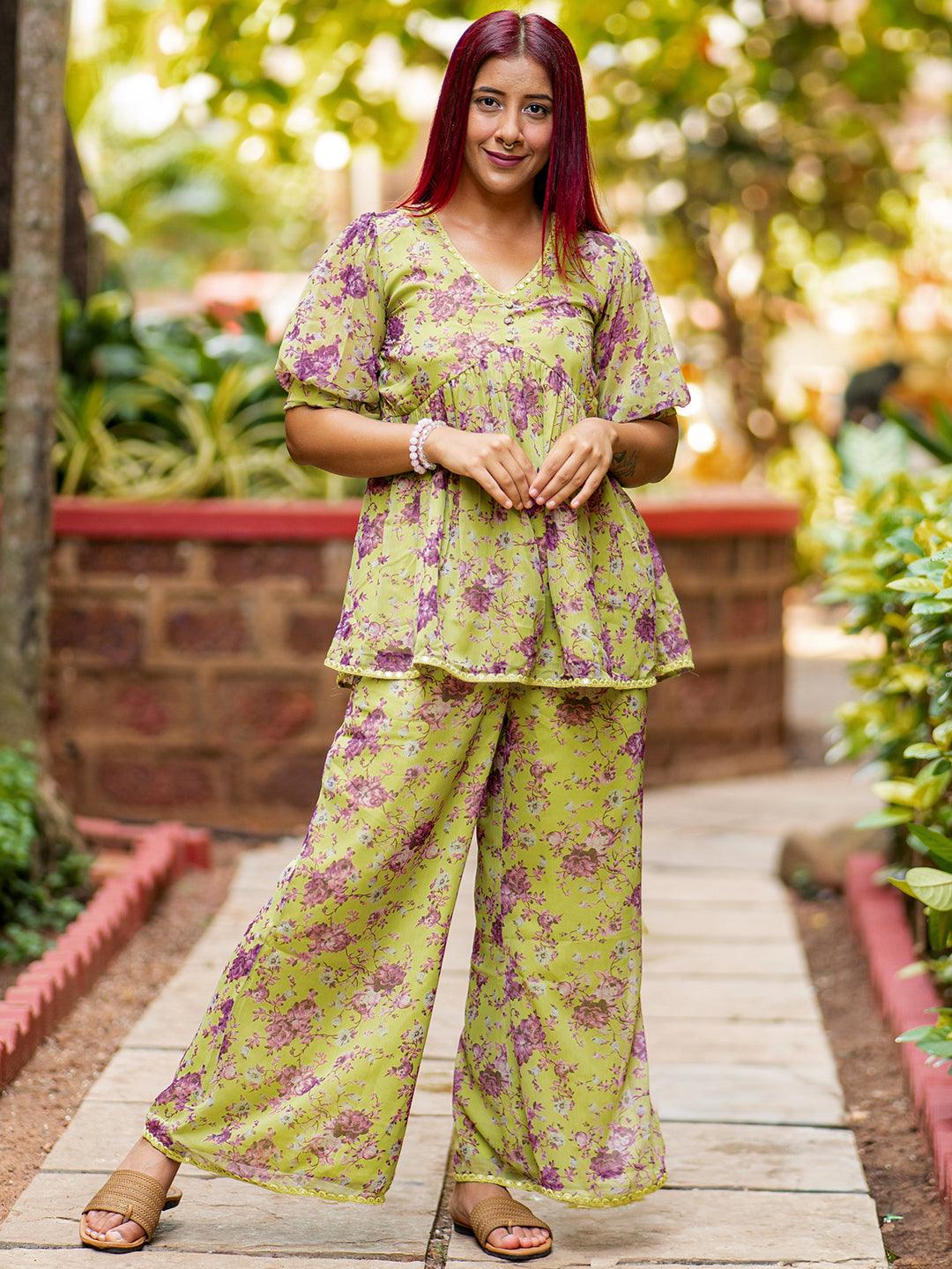 Green Printed Georgette Co-Ords - Jashvi