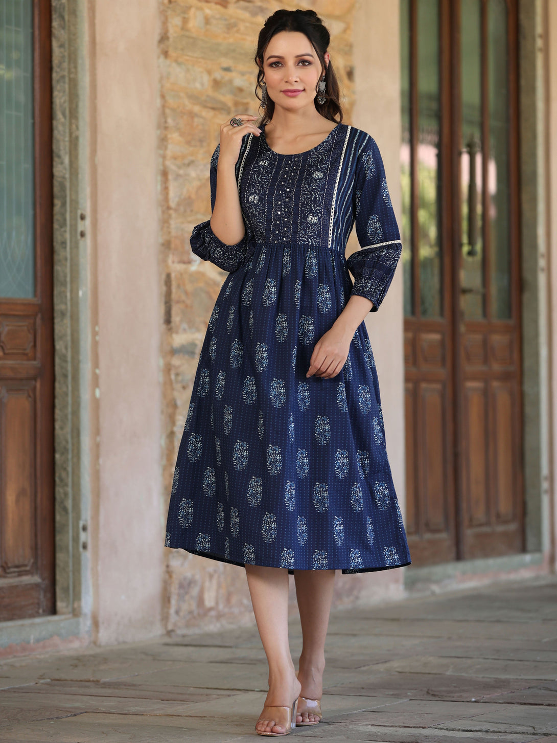 Women's Indigo  Printed Flared Kurta - Juniper