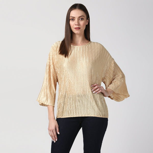 Women's Satin Gold V Pleat Detail Top - StyleStone