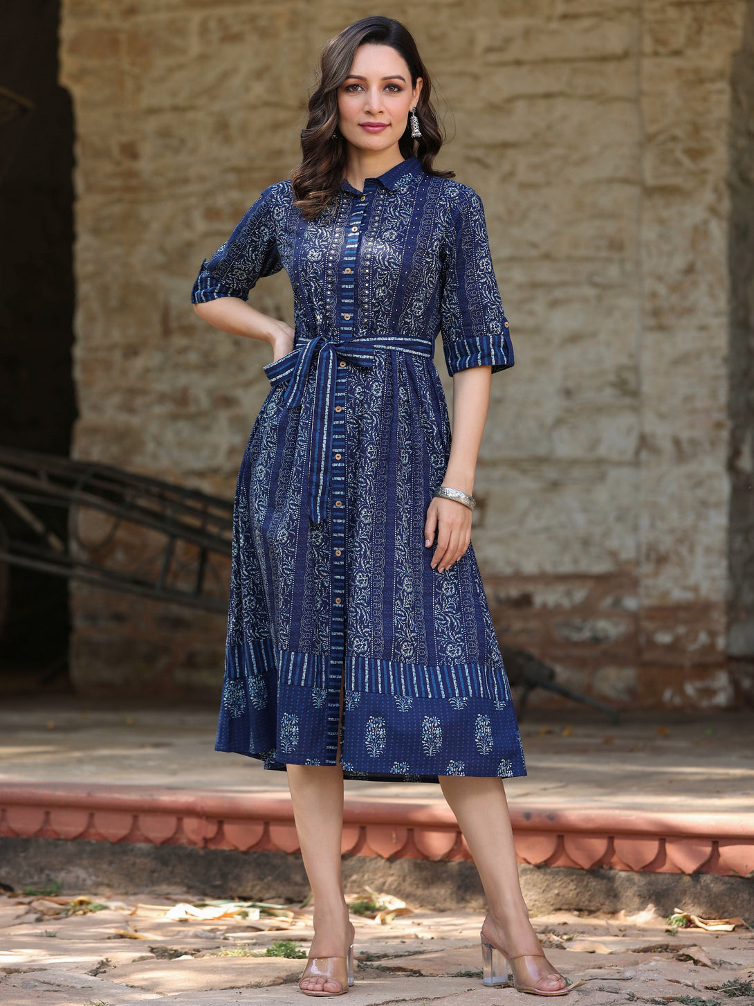 Women's Navy  Printed A-Line Dress - Juniper