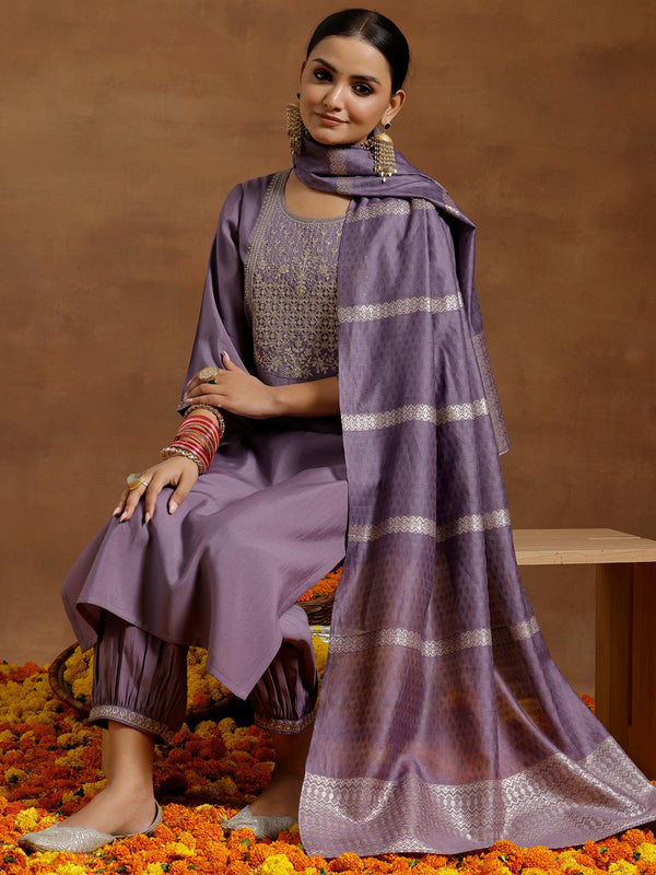 Purple Yoke Design Silk Blend Straight Suit With Dupatta - Jashvi