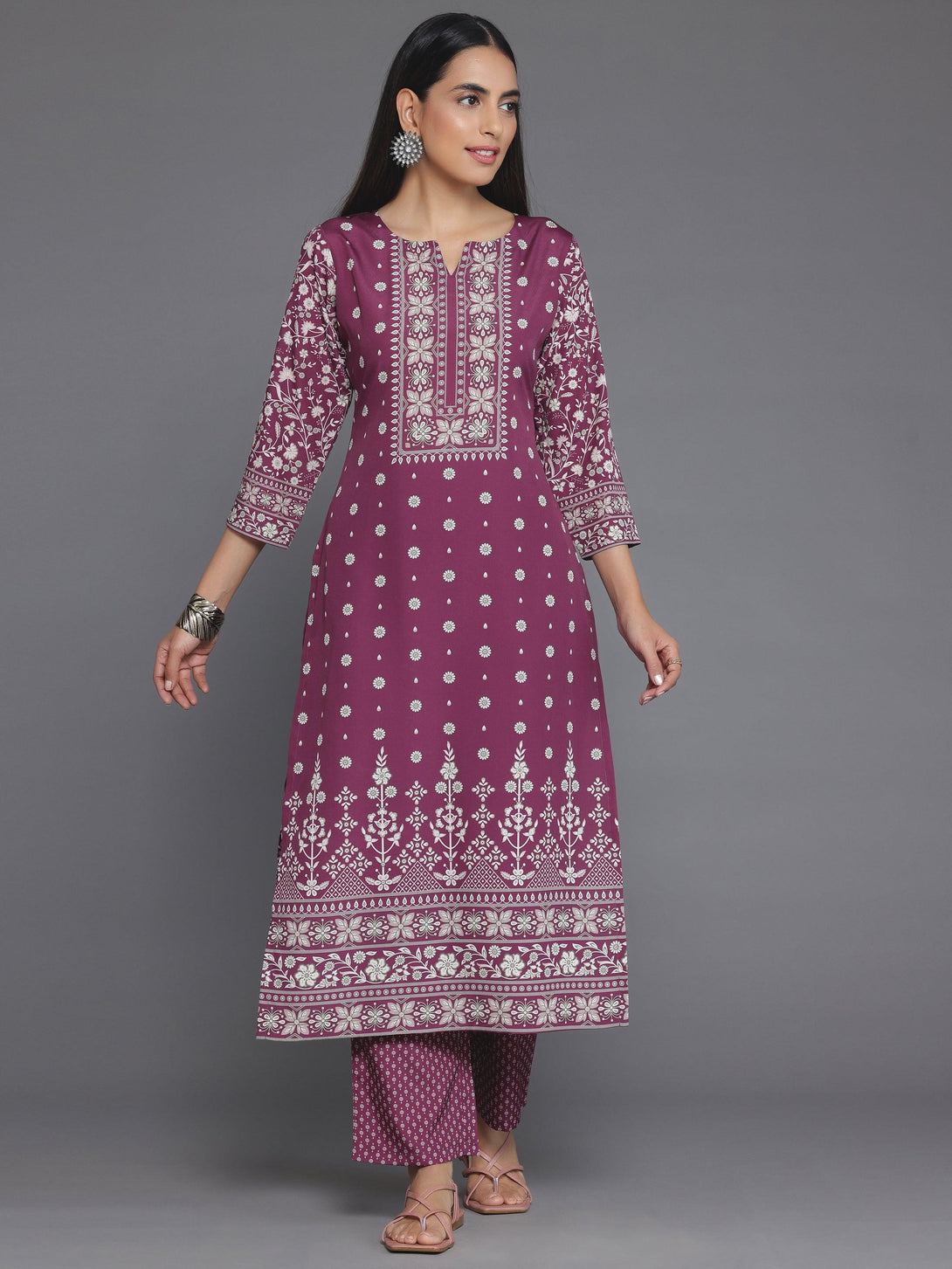 Maroon Printed Poly Crepe Straight Kurta Set - Jashvi