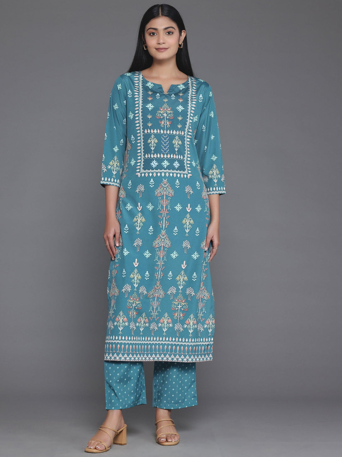 Green Printed Poly Crepe Straight Kurta Set - Jashvi