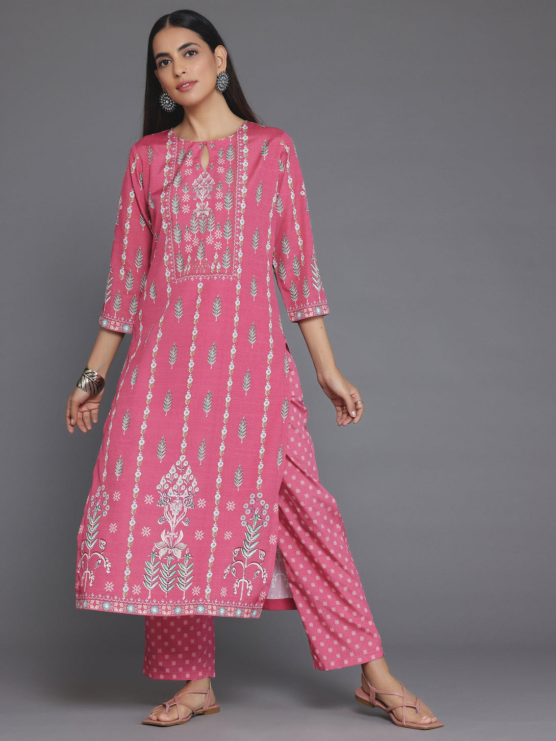 Coral Printed Poly Crepe Straight Kurta Set - Jashvi