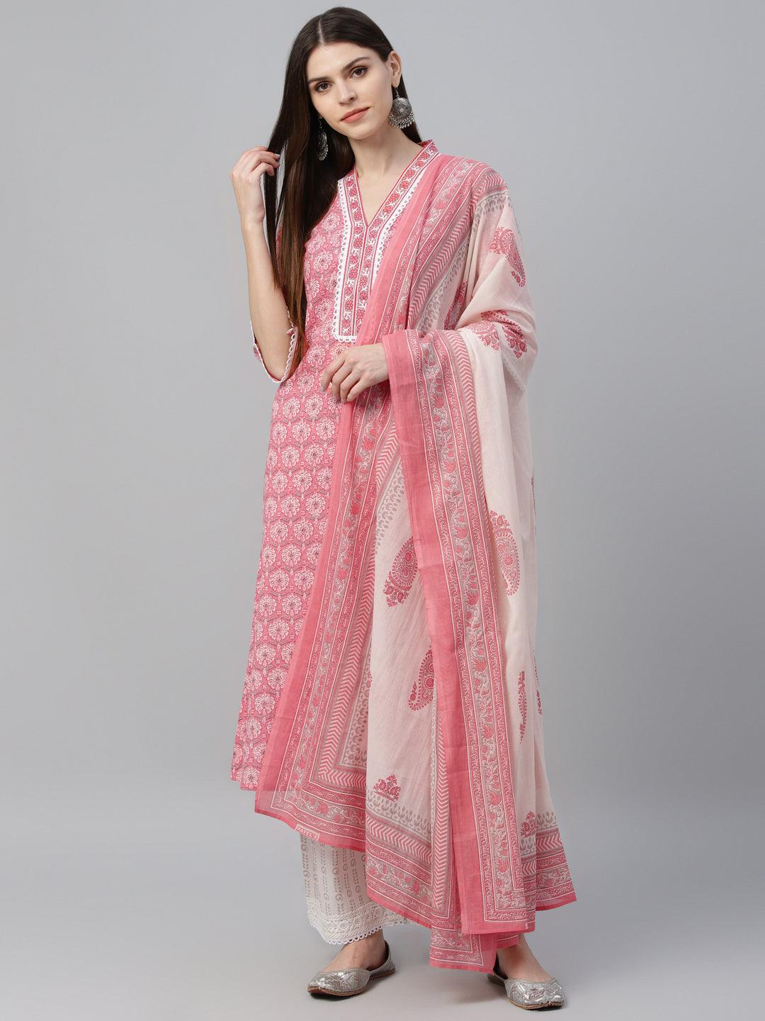 Peach Printed Cotton Straight Suit With Dupatta - Jashvi