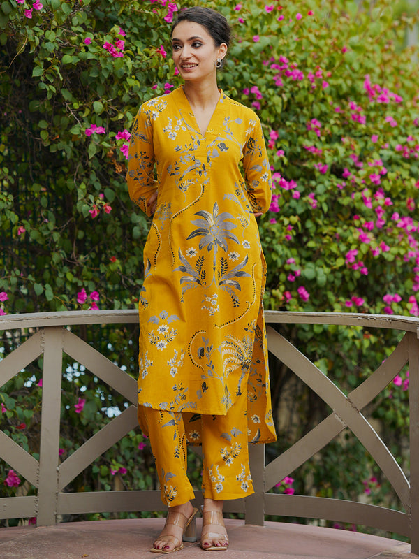 Mustard Printed Cotton Co-Ords