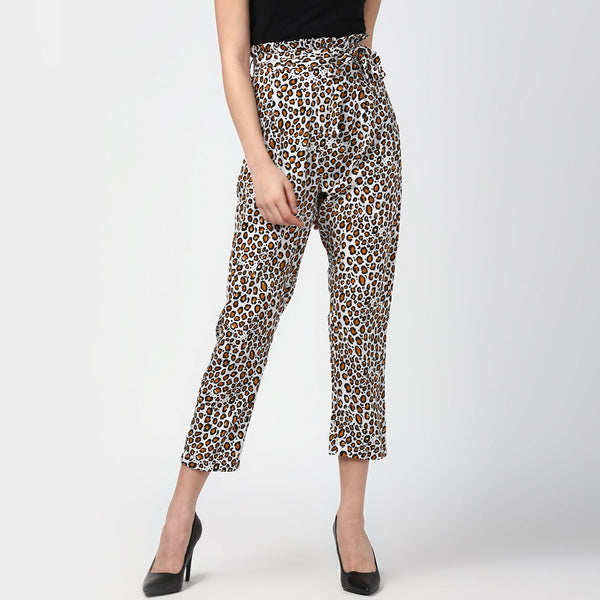 Women's Animal Print Paperbag Elasticated waistline Pants - StyleStone