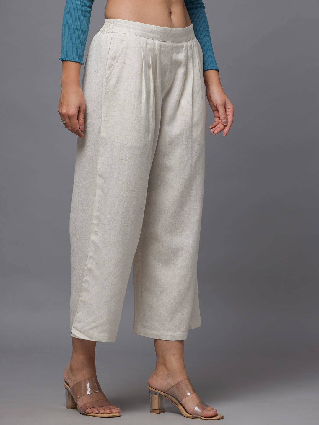 Women's Natural  Solid Wide Leg Palazzo - Juniper