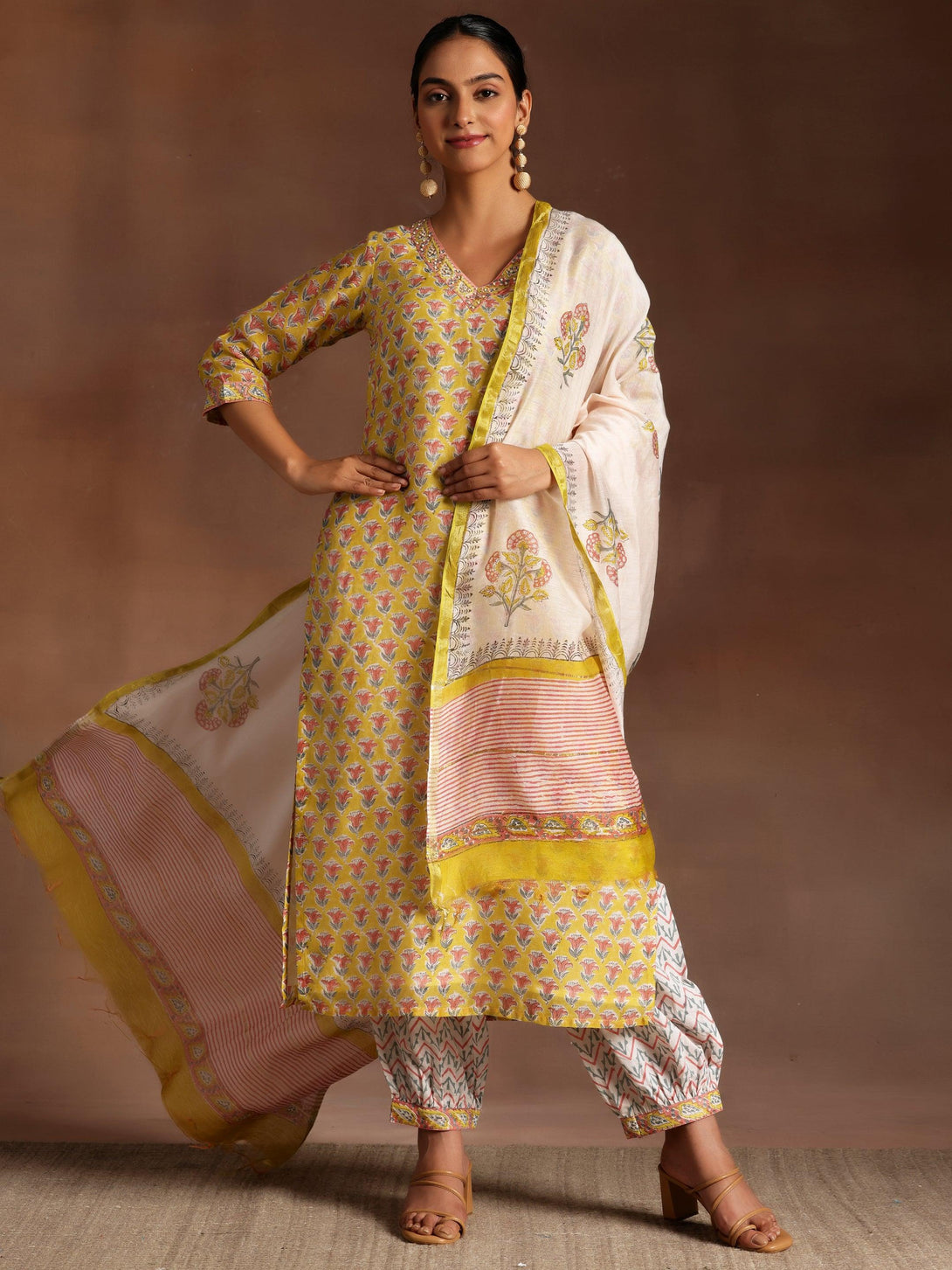 Yellow Printed Cotton Straight Suit With Dupatta - Jashvi