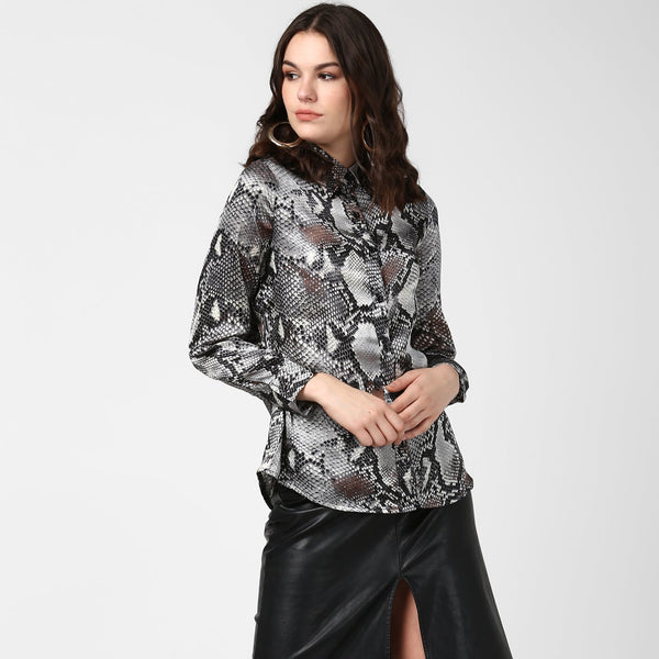 Women's Black and Grey Snake Skin Shirt - StyleStone