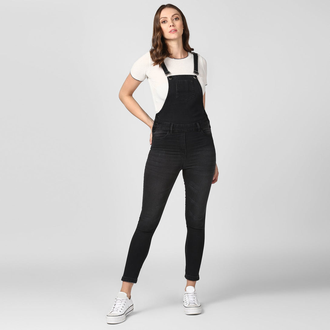 Women's Black Denim Dungaree -Stylestone