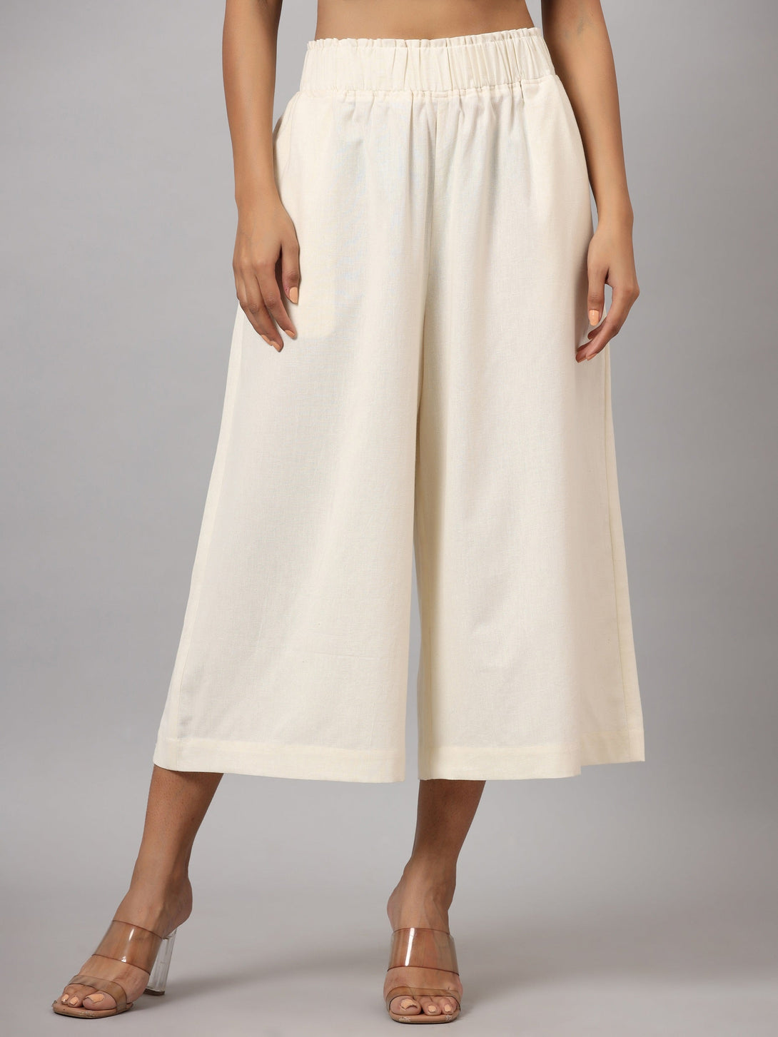 Women's Ivory Cotton Flex Flared Culottes - Juniper