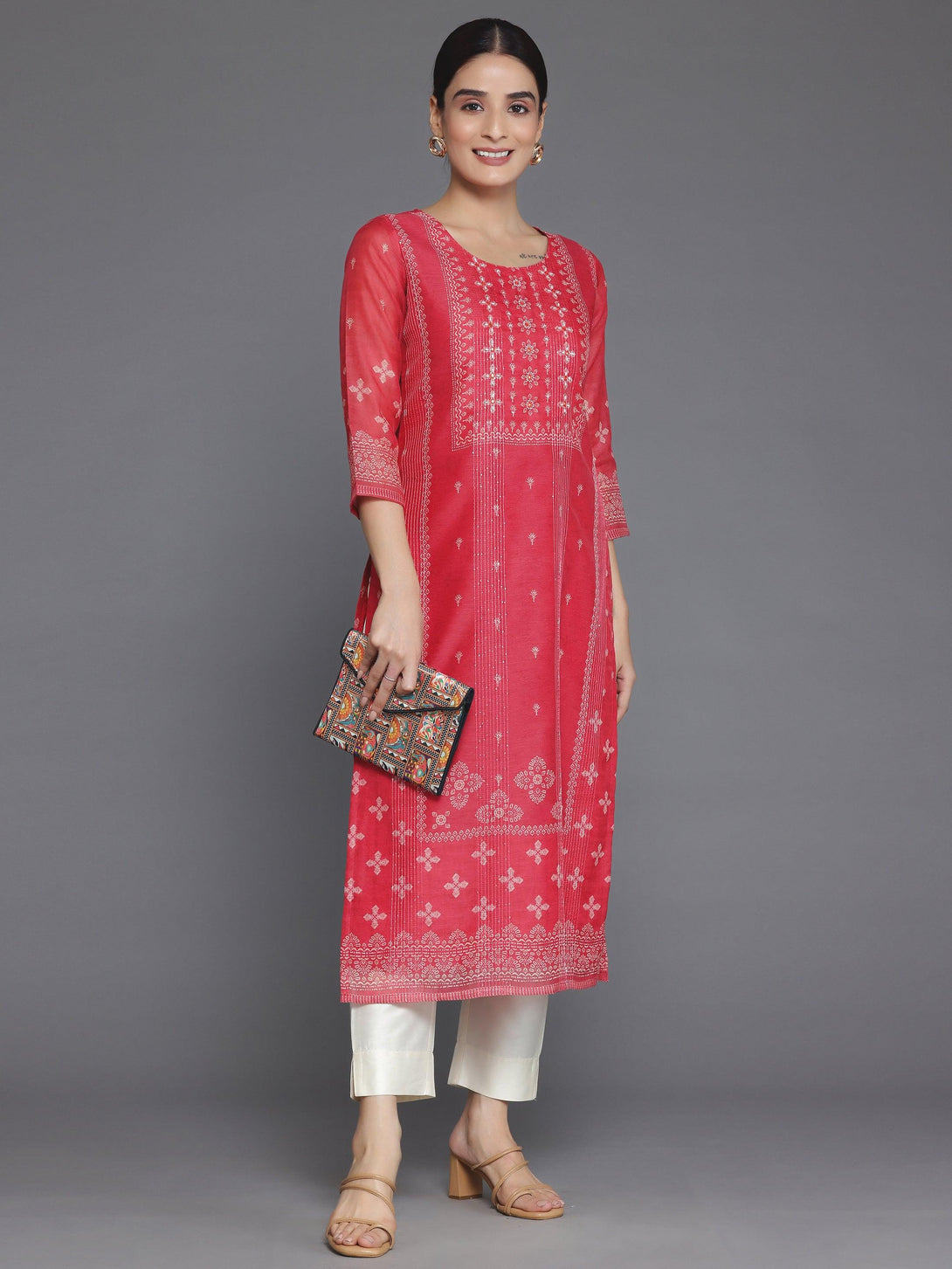 Coral Printed Chanderi Silk Straight Kurta - Jashvi