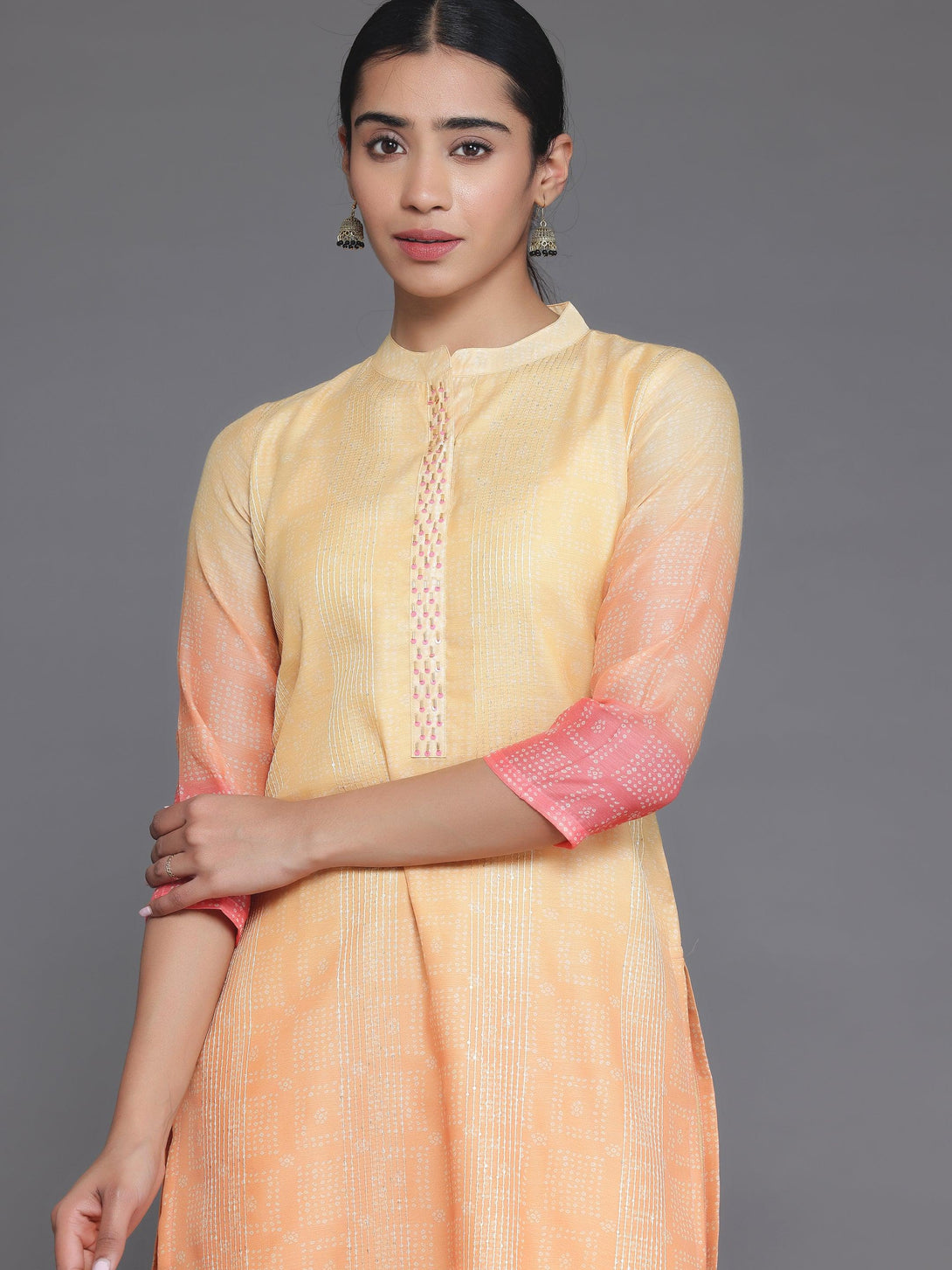 Yellow Embellished Chanderi Silk Straight Kurta - Jashvi