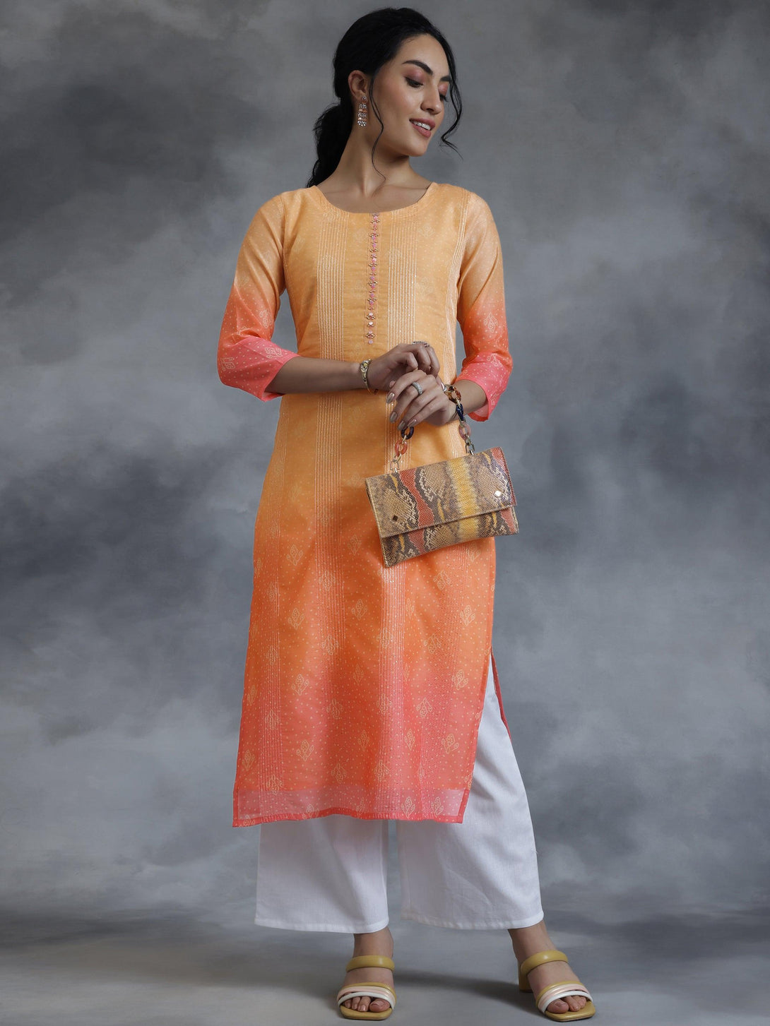 Peach Embellished Chanderi Silk Straight Kurta - Jashvi