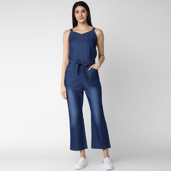 Women's Denim Strap Style Jumpsuit - StyleStone