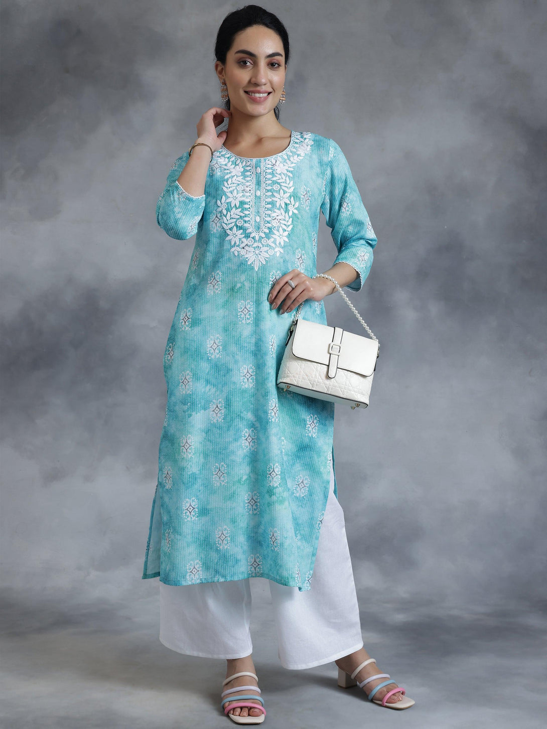 Blue Printed Cotton Straight Kurta - Jashvi