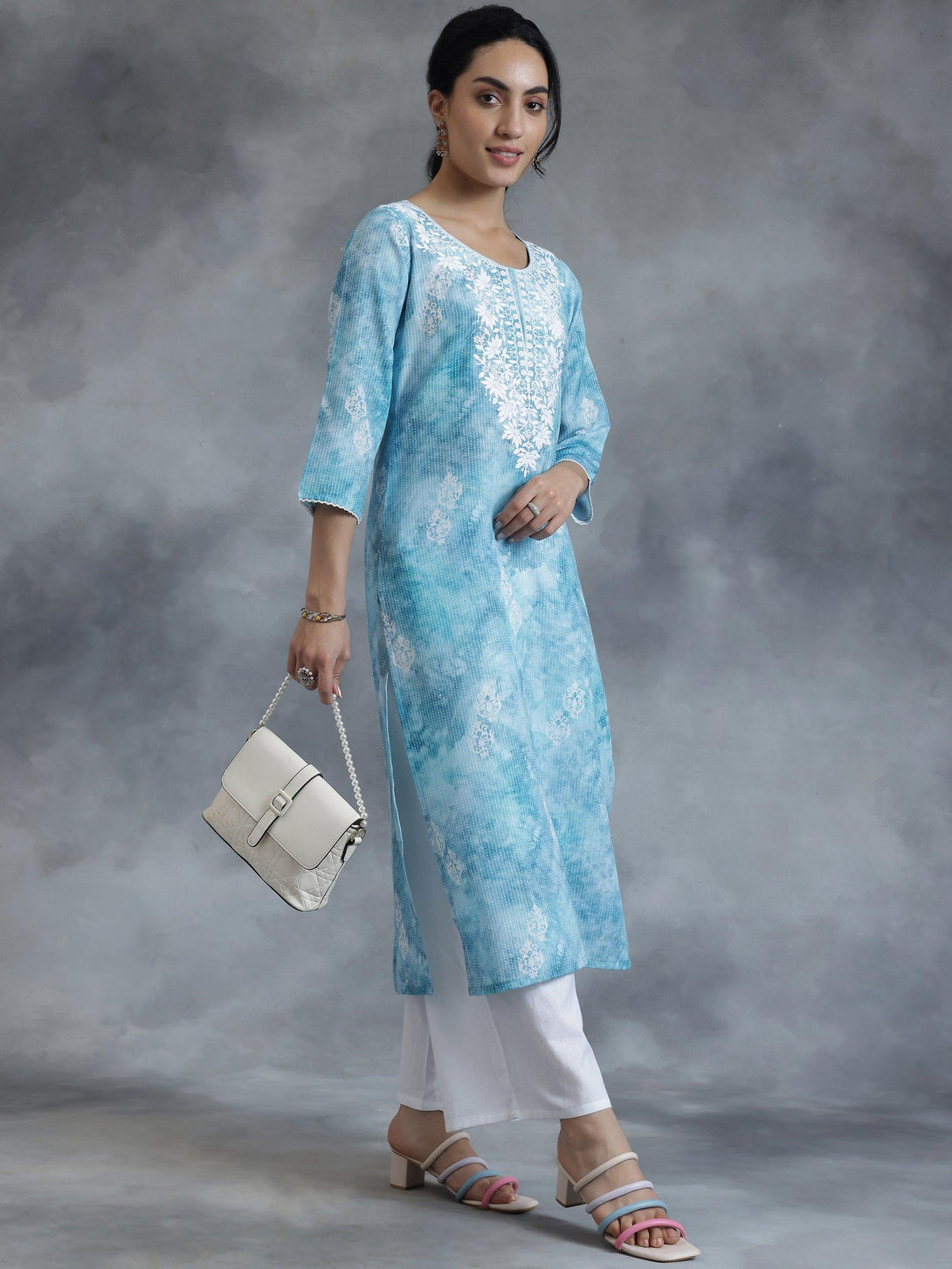 Blue Printed Cotton Straight Kurta - Jashvi