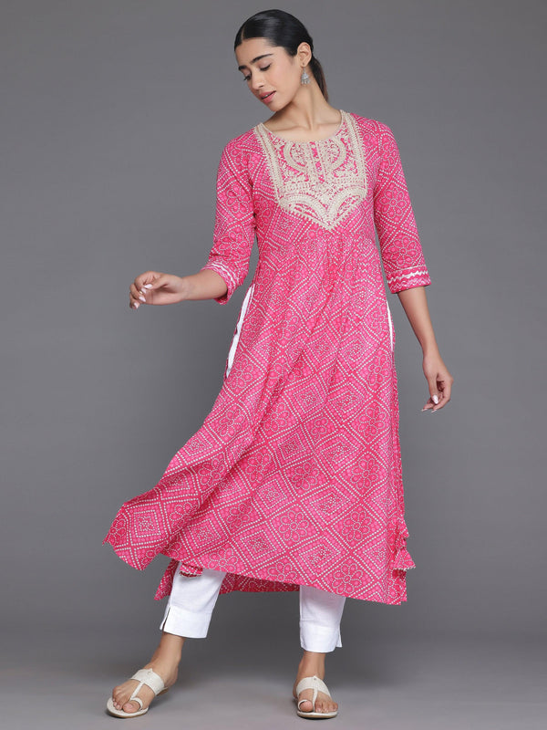 Pink Printed Cotton A-Line Kurta - Jashvi