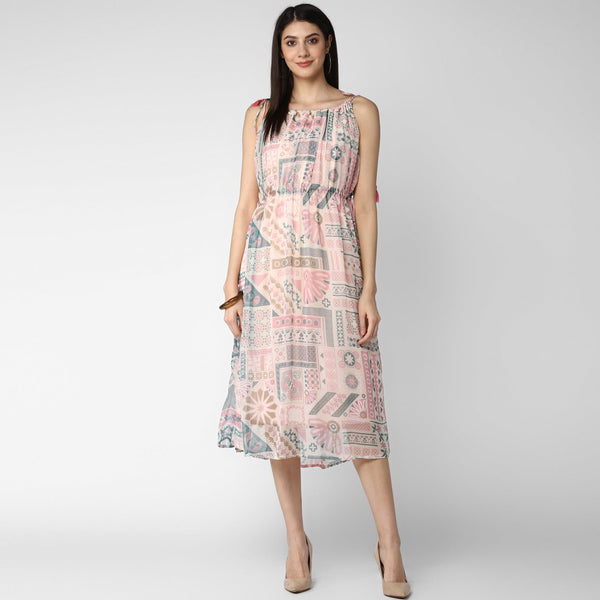 Women's Pink Chiffon Tieup Dress - StyleStone