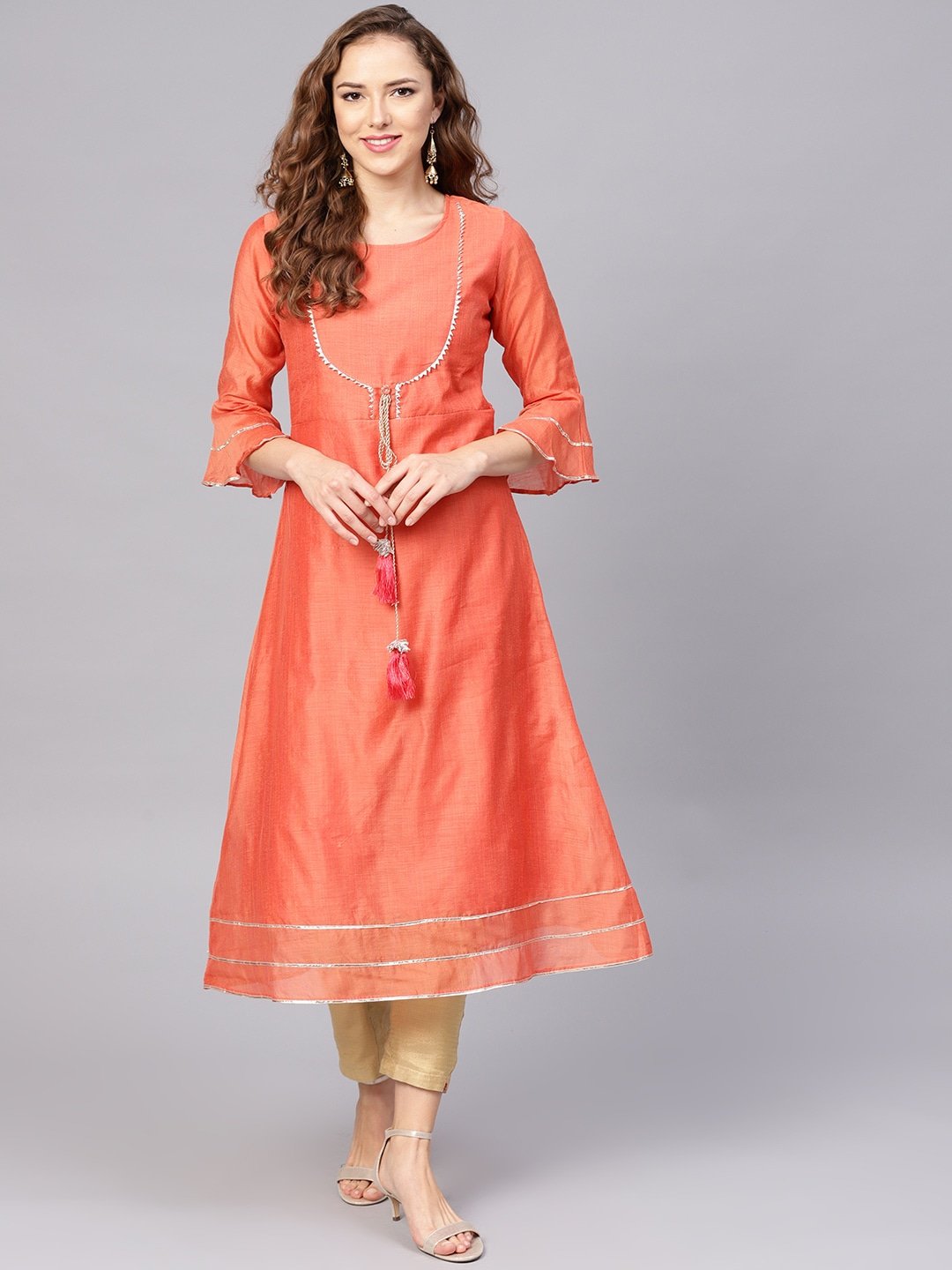 Women's Peach Solid Kurta - Yufta