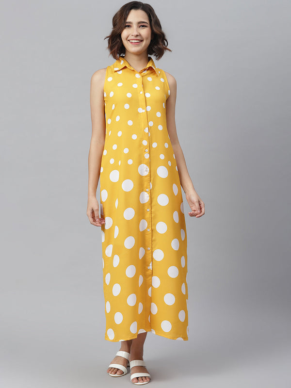 Women's Yellow & White Polka Maxi - StyleStone