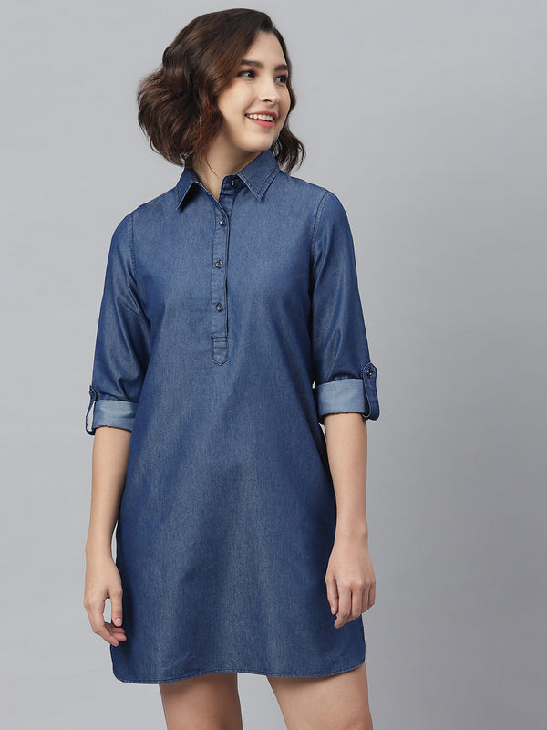 Women's Navy Denim Shirt dress - StyleStone