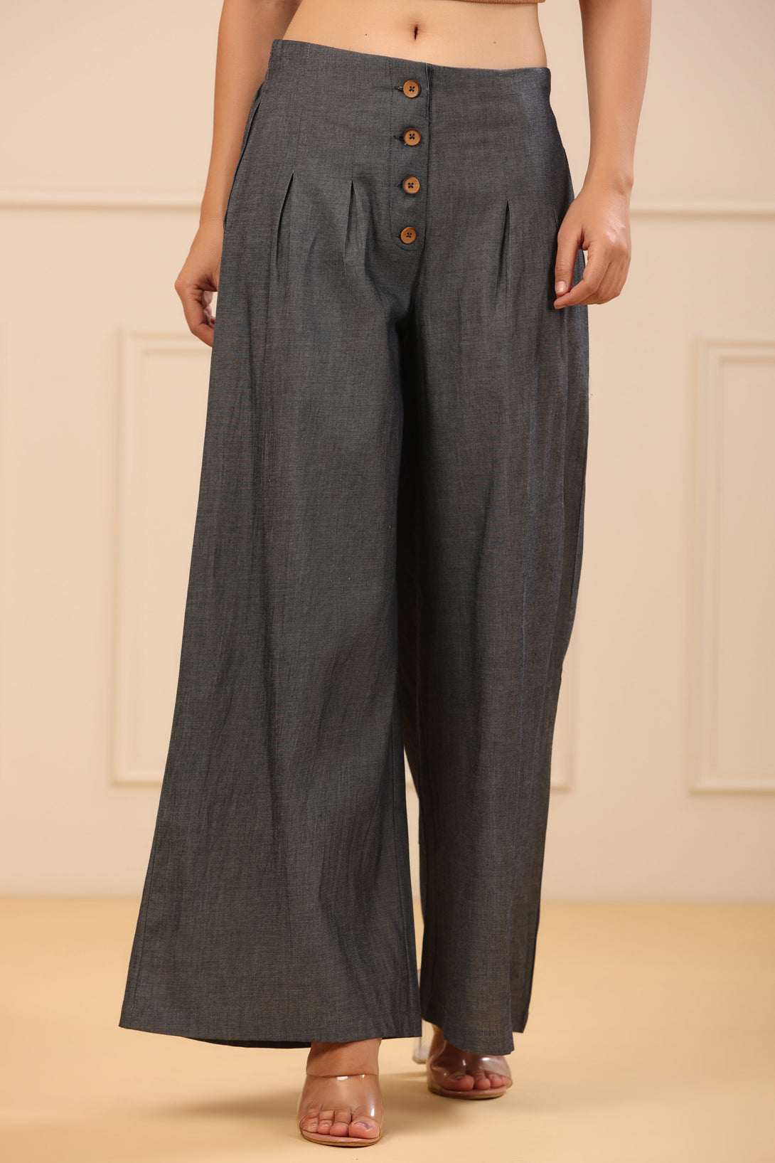 Women's Grey Denim Solid Flared Pant/Slim Pant - Juniper