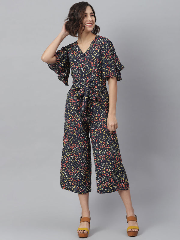 Women's Black Floral Printed Jumpsuit - StyleStone