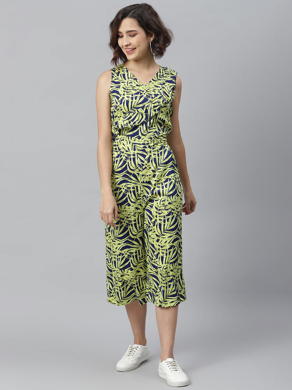 Women's Yellow and Blue printed Jumpsuit - StyleStone