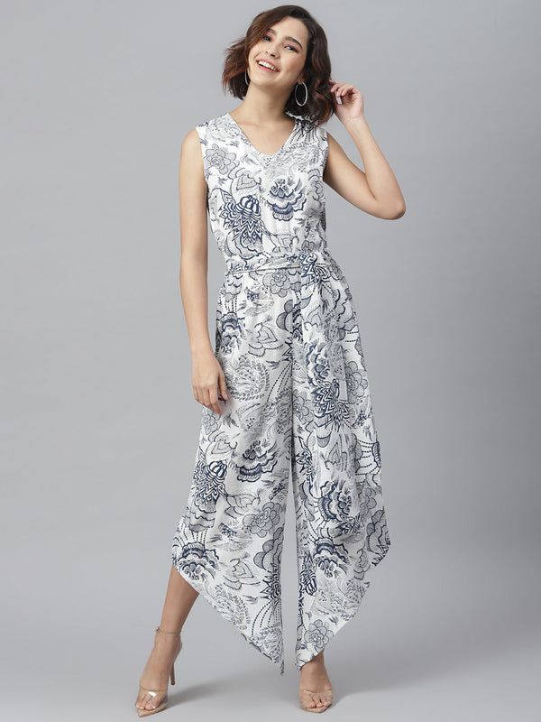 Women's printed Jumpsuit with Asymmetric hemline - StyleStone