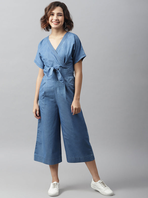 Women's Denim Jumpsuit with front knot - StyleStone