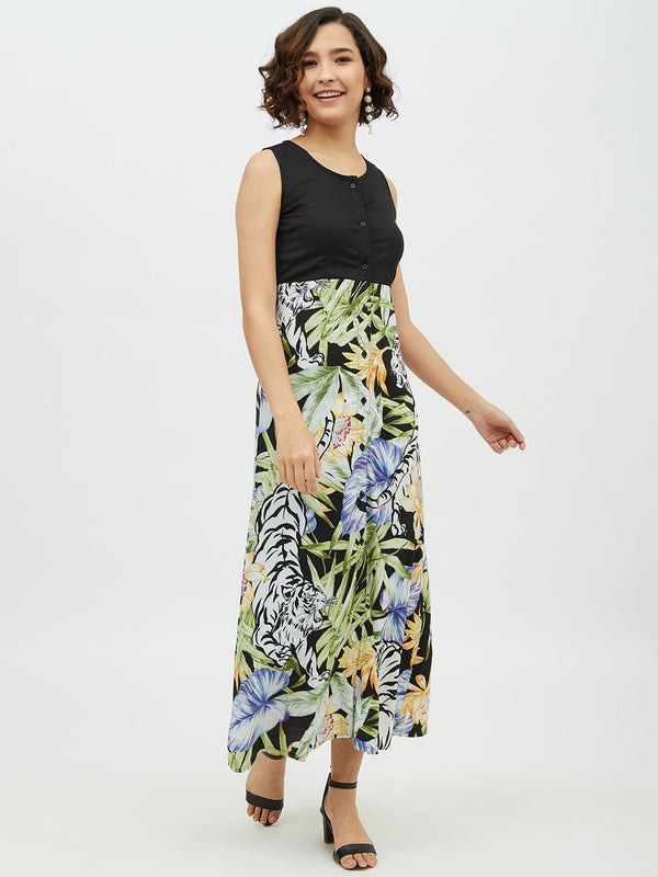 Women's Polyester Rayon Floral Printed Long Dress - StyleStone