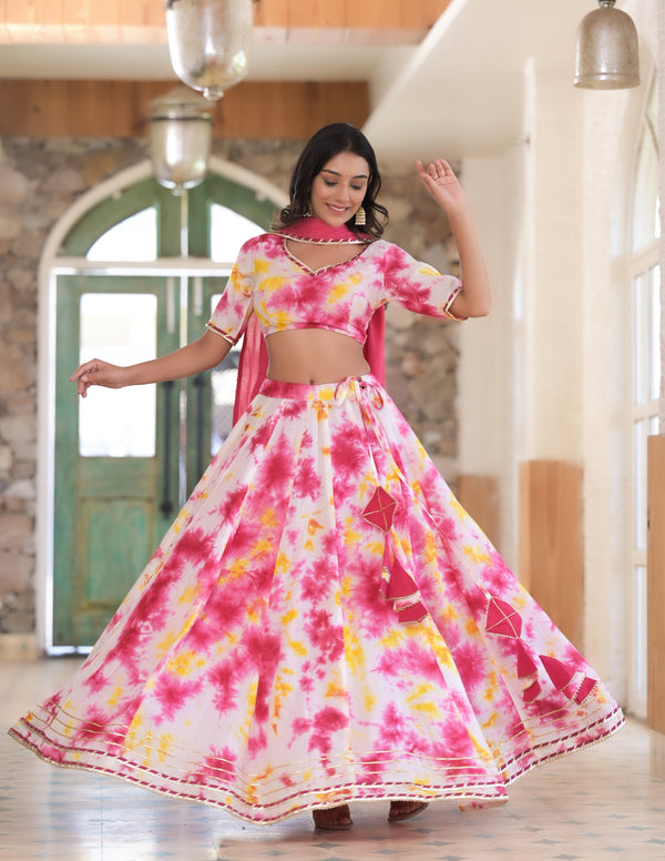 Women's Classic Tie Dye Hand Crafted Lehenga Choli Dupatta Set - Hatheli