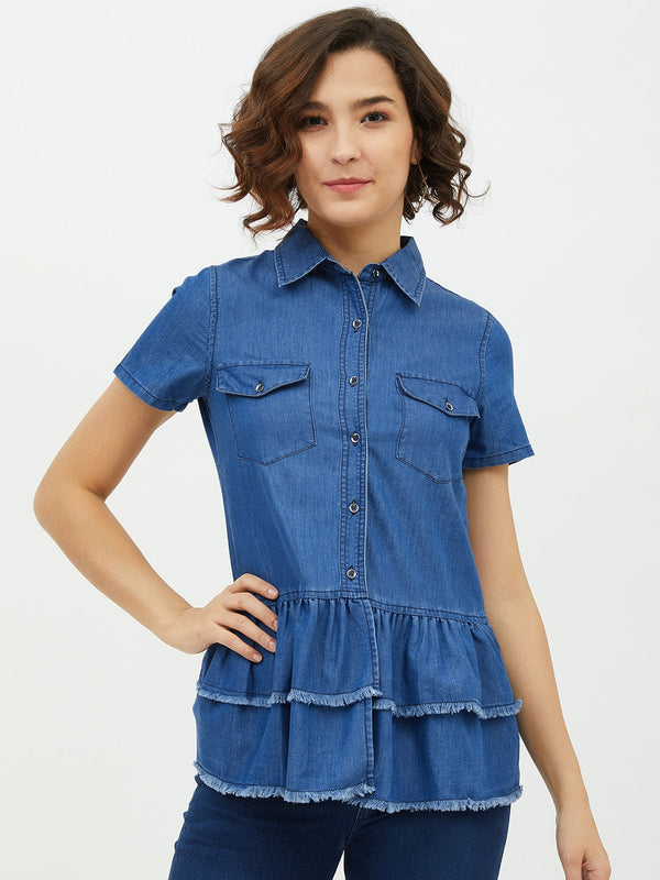 Women's Denim Top with Peplum detail - StyleStone