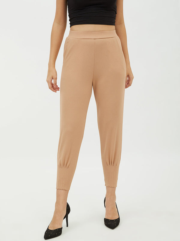 Women's Beige Jogger Style Trousers - StyleStone