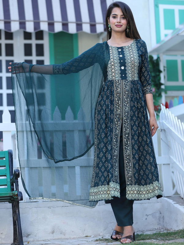 Women's Ethnic Motifs Printed Kurta With Palazzos & Dupatta - Noz2Toz